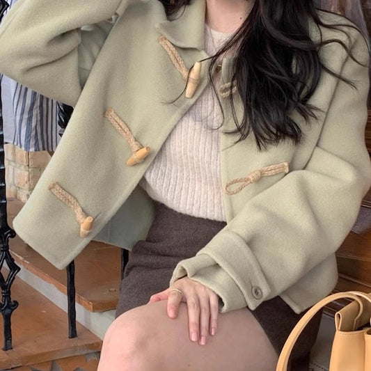 Retro Elegant Lapel Button Woolen Coat