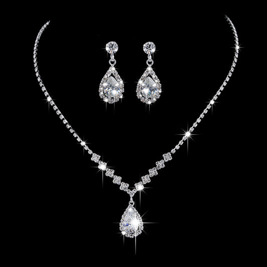 “Luminara Cascade – Rhinestone & Zircon Water Drop Necklace & Earrings”