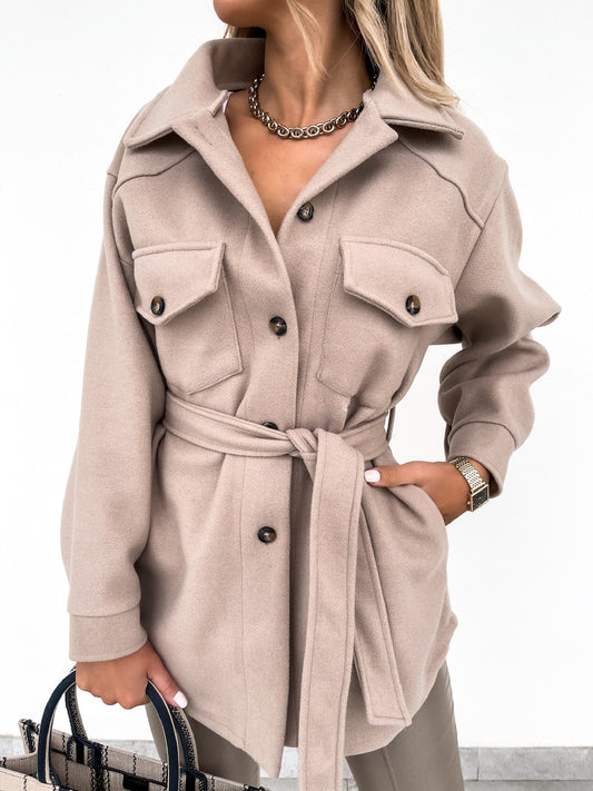 Long-sleeved Lapel Button Lace Woolen Coat