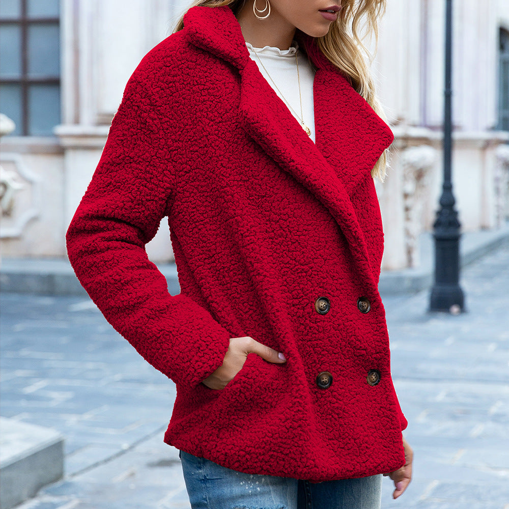 Lapel Fluffy Coat Button Jacket