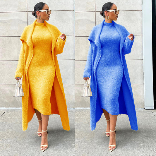 Autumn/Winter Elegant Long Cardigan - Two-piece Suit