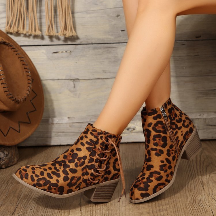 Leopard Print Side Strap Fashion Boots