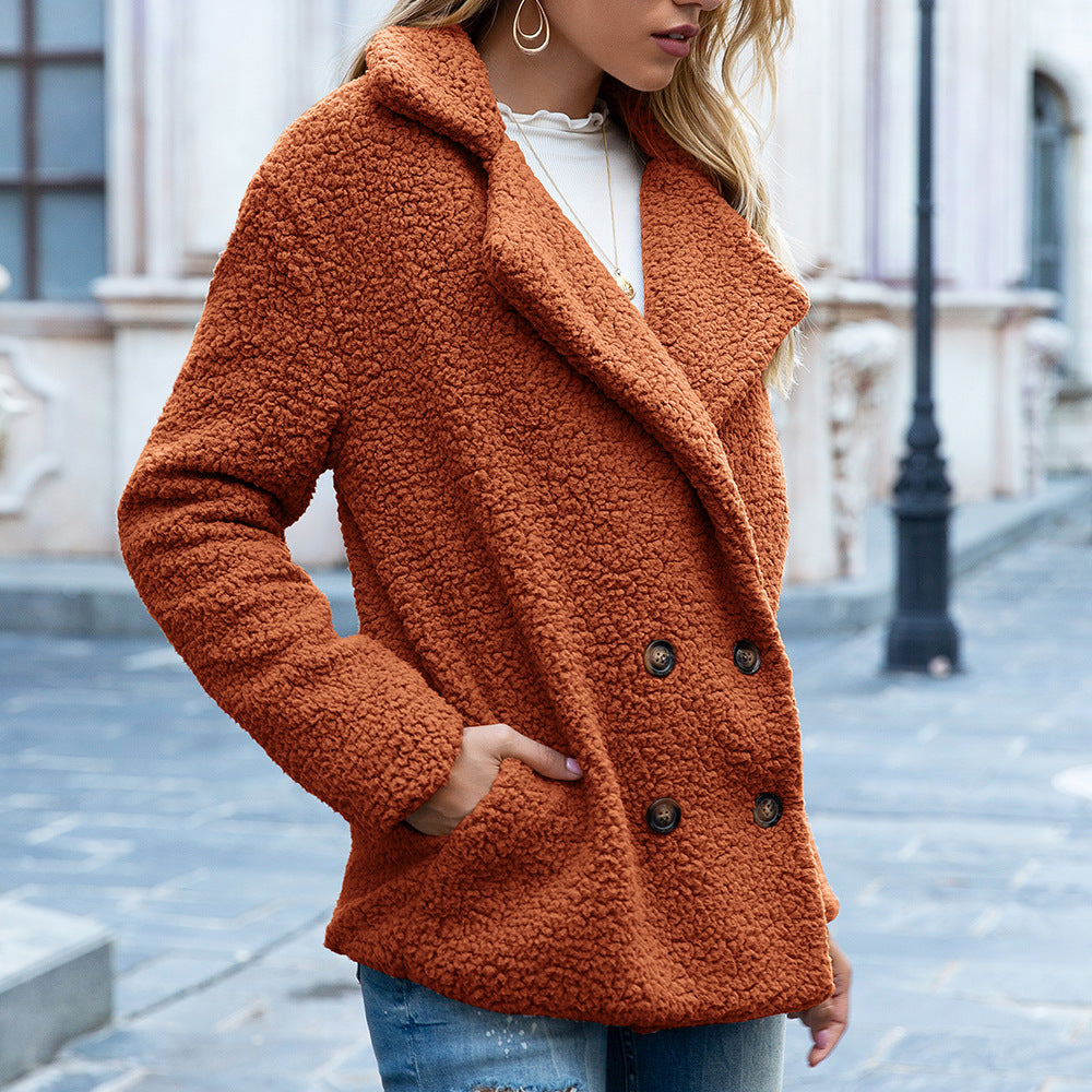 Lapel Fluffy Coat Button Jacket