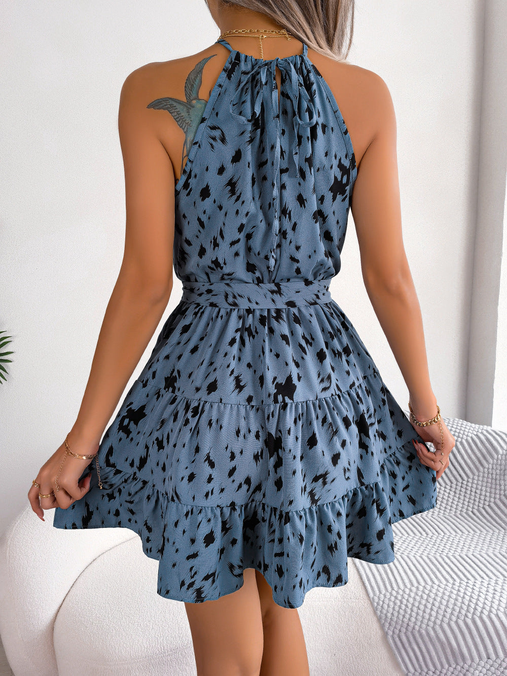 Leopard Print Ruffled Swing Summer Fashion Dress