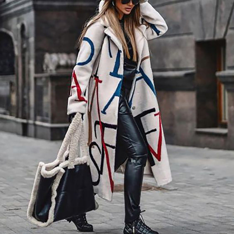Long-sleeved Lapel Plaid Woolen Coat
