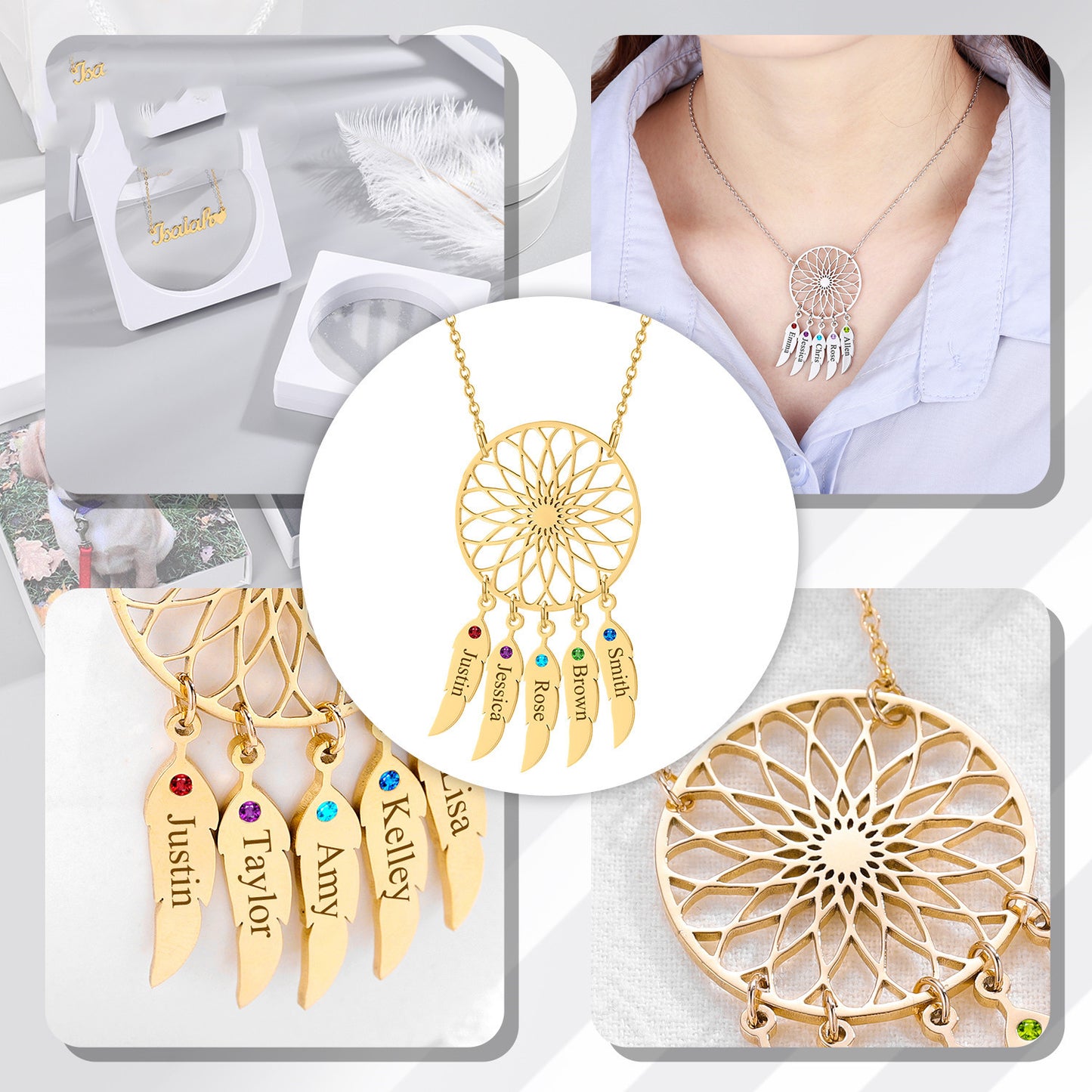 Aurellia Birth Stone Necklace (custom names)