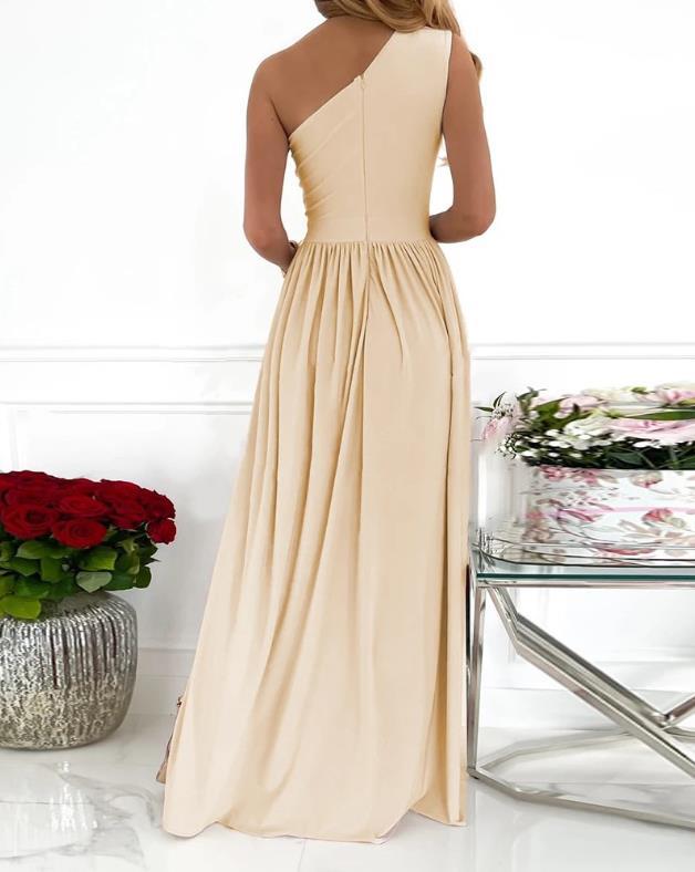 One Shoulder High Split Sleeveless Elegant Dress