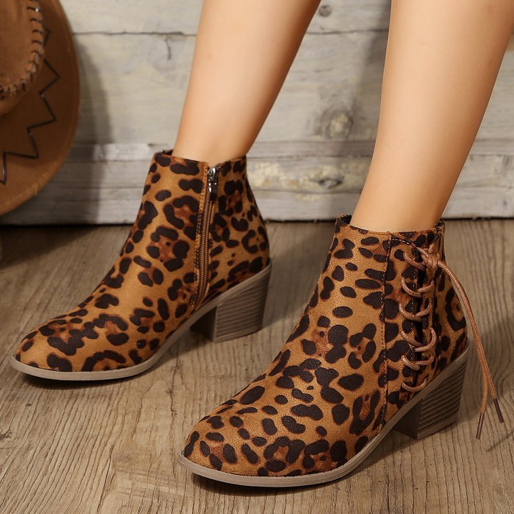 Leopard Print Side Strap Fashion Boots