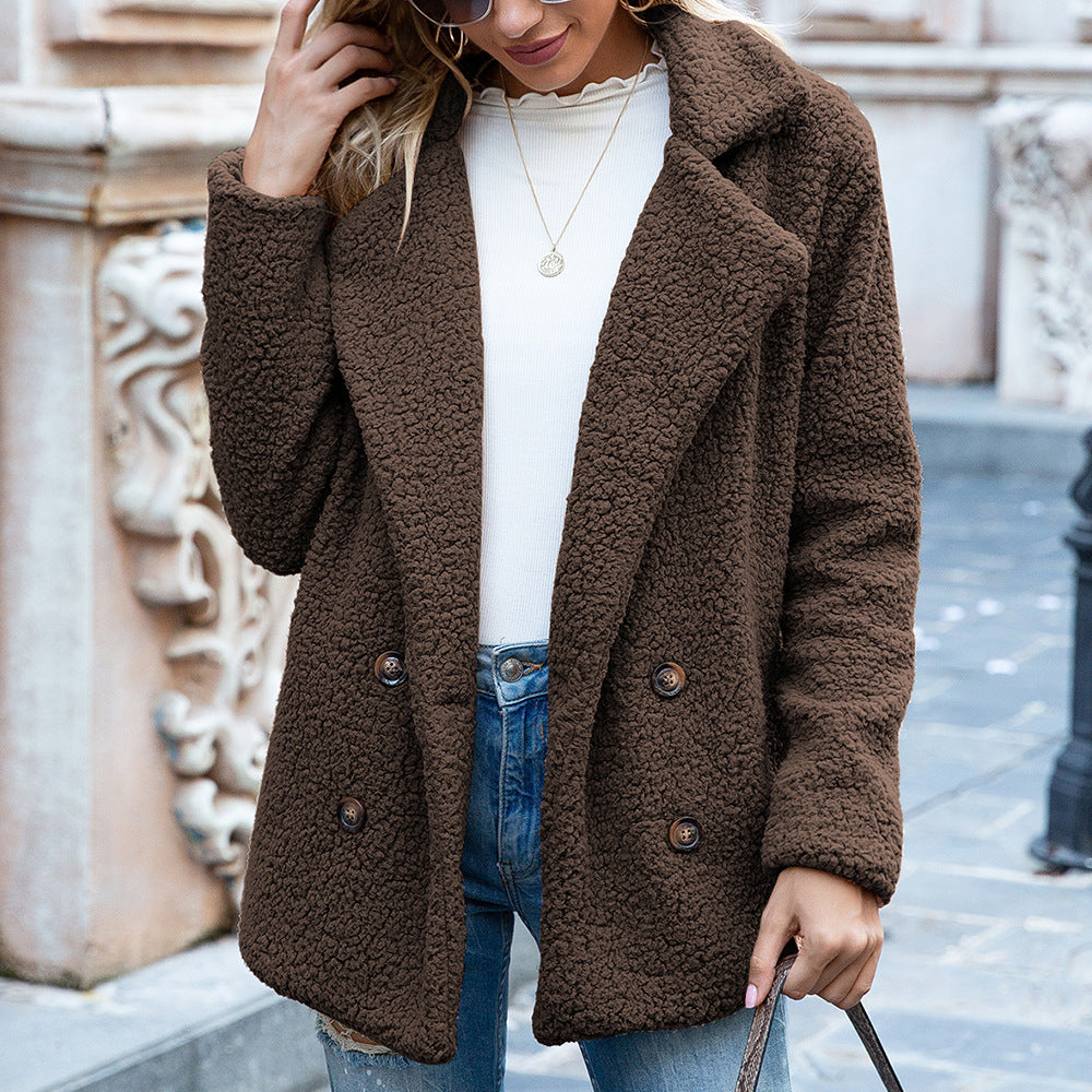 Lapel Fluffy Coat Button Jacket