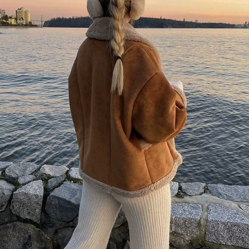 Lapel Woolen Coat With Pockets