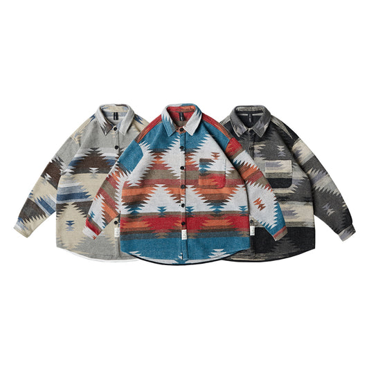 Ethnic Style Lapel Woolen Shirt