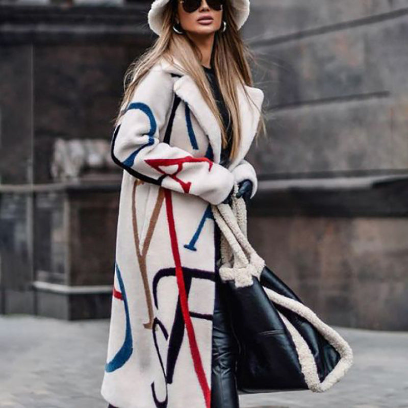 Long-sleeved Lapel Plaid Woolen Coat