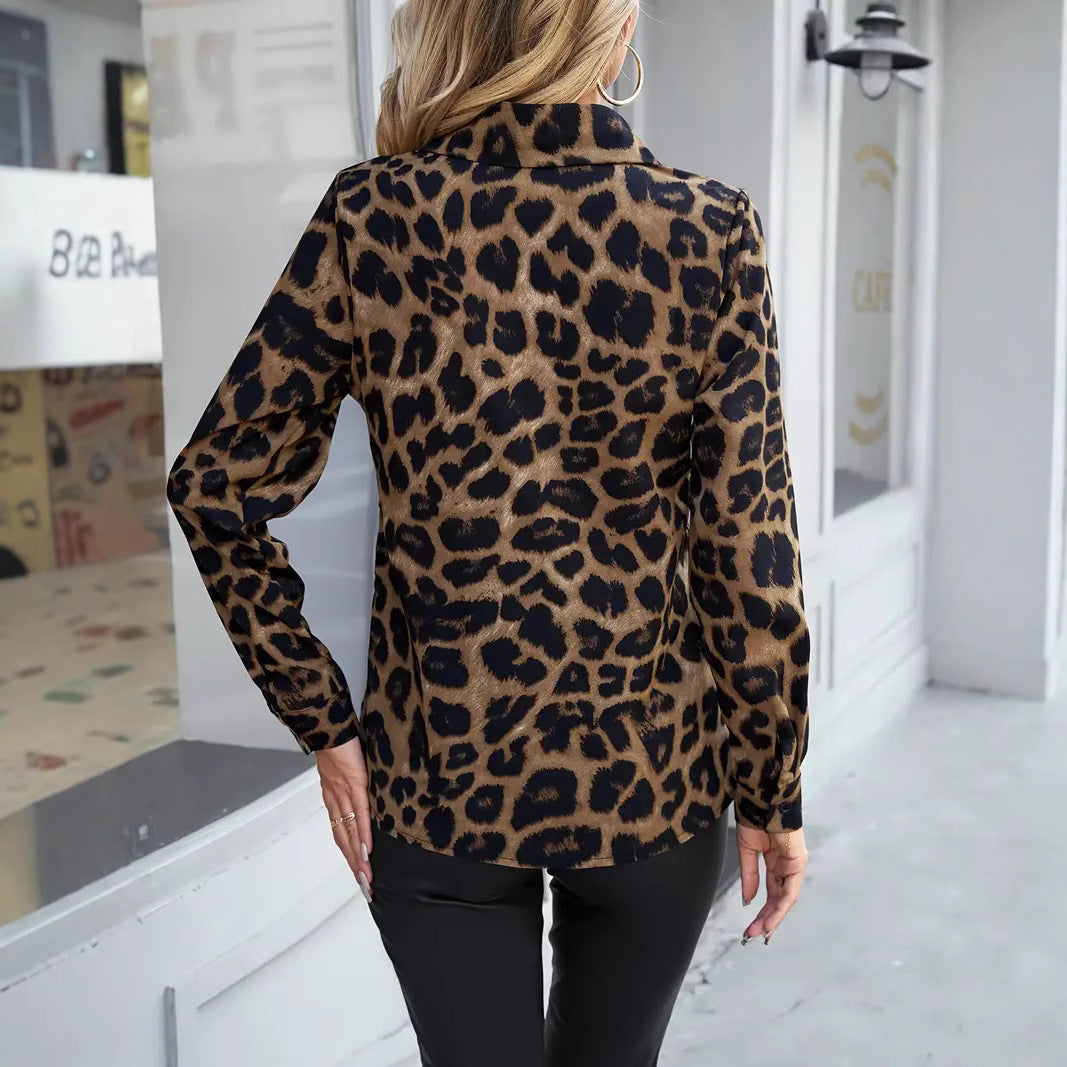 Leopard Print Collar Casual Long-sleeved Shirt