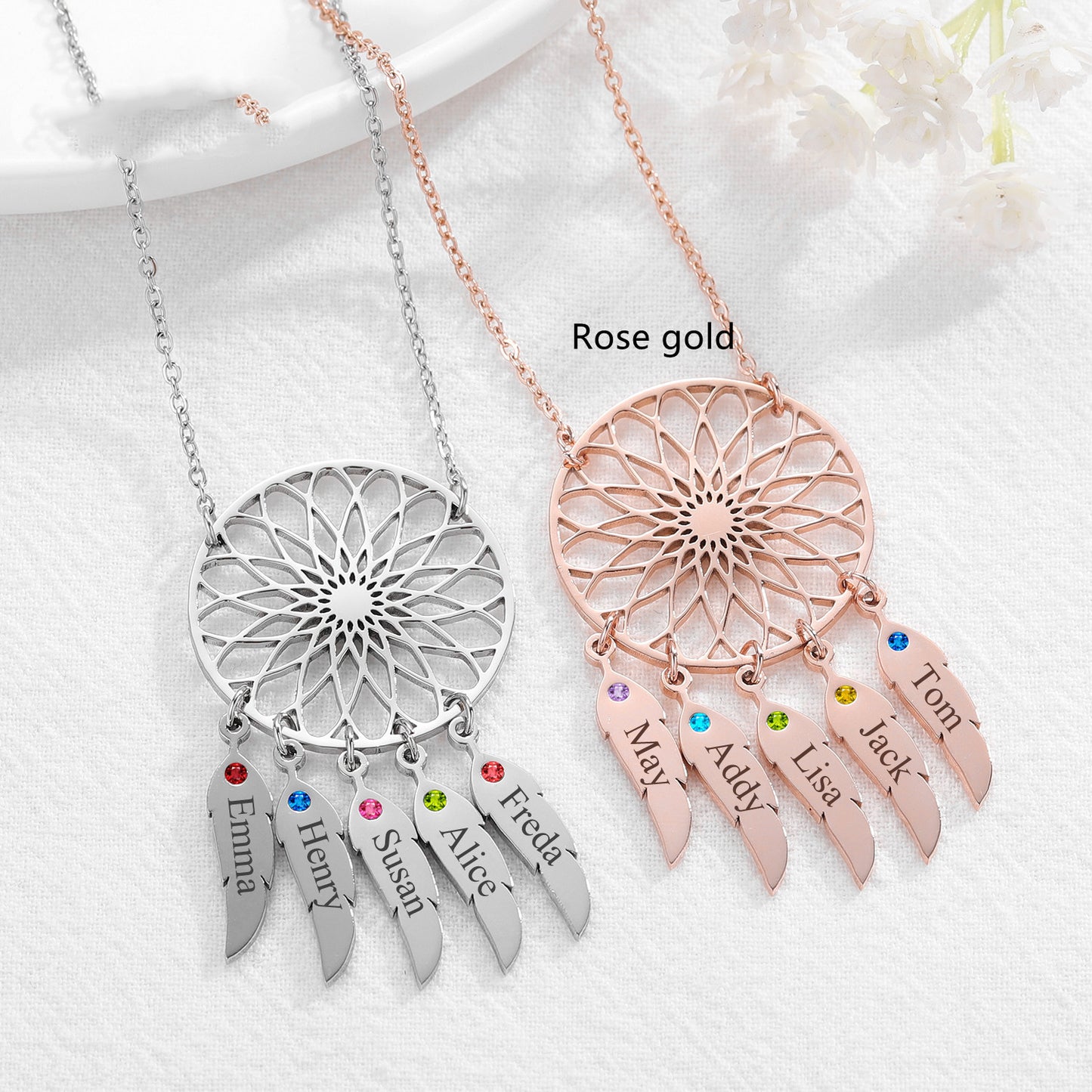 Aurellia Birth Stone Necklace (custom names)