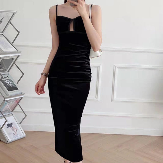 Retro Velvet Pleated Dress