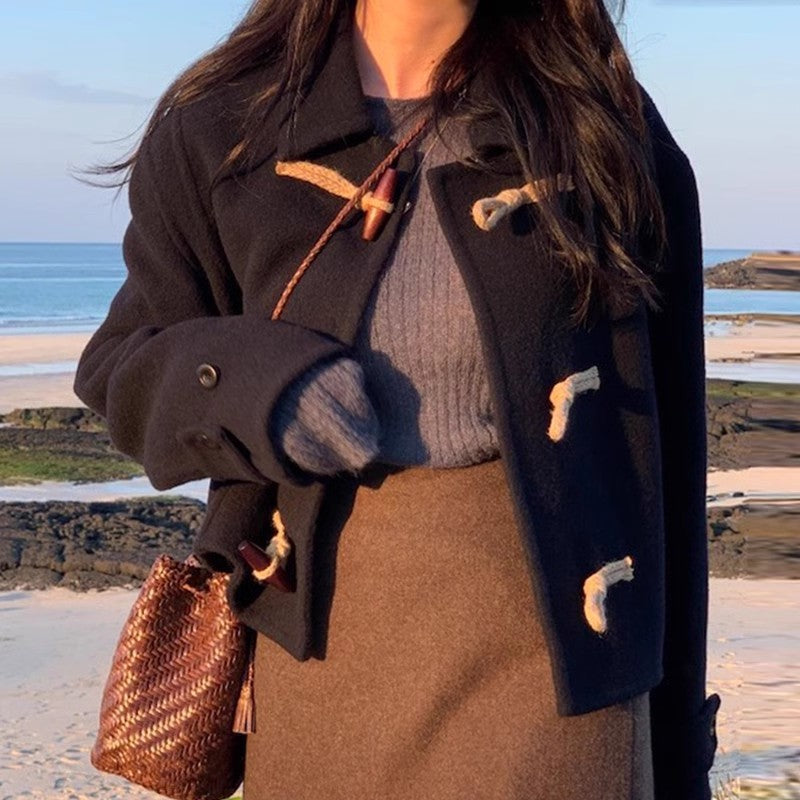 Retro Elegant Lapel Button Woolen Coat