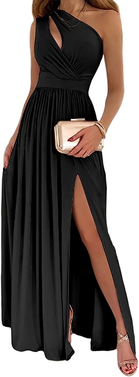 One Shoulder High Split Sleeveless Elegant Dress