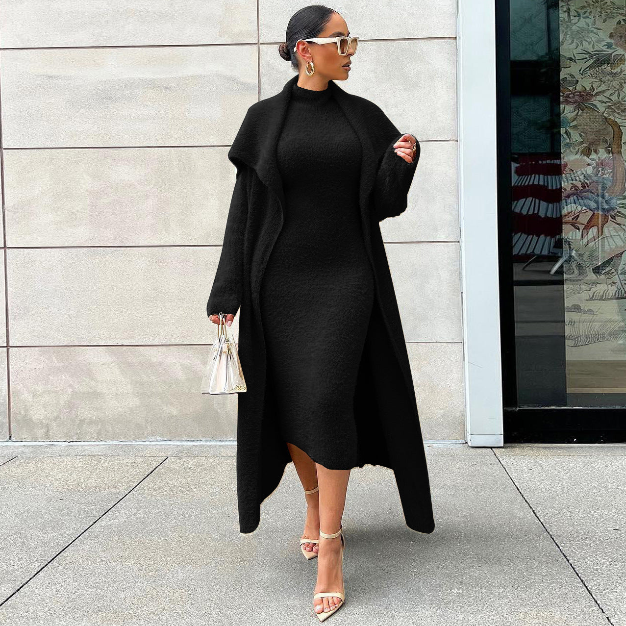 Autumn/Winter Elegant Long Cardigan - Two-piece Suit