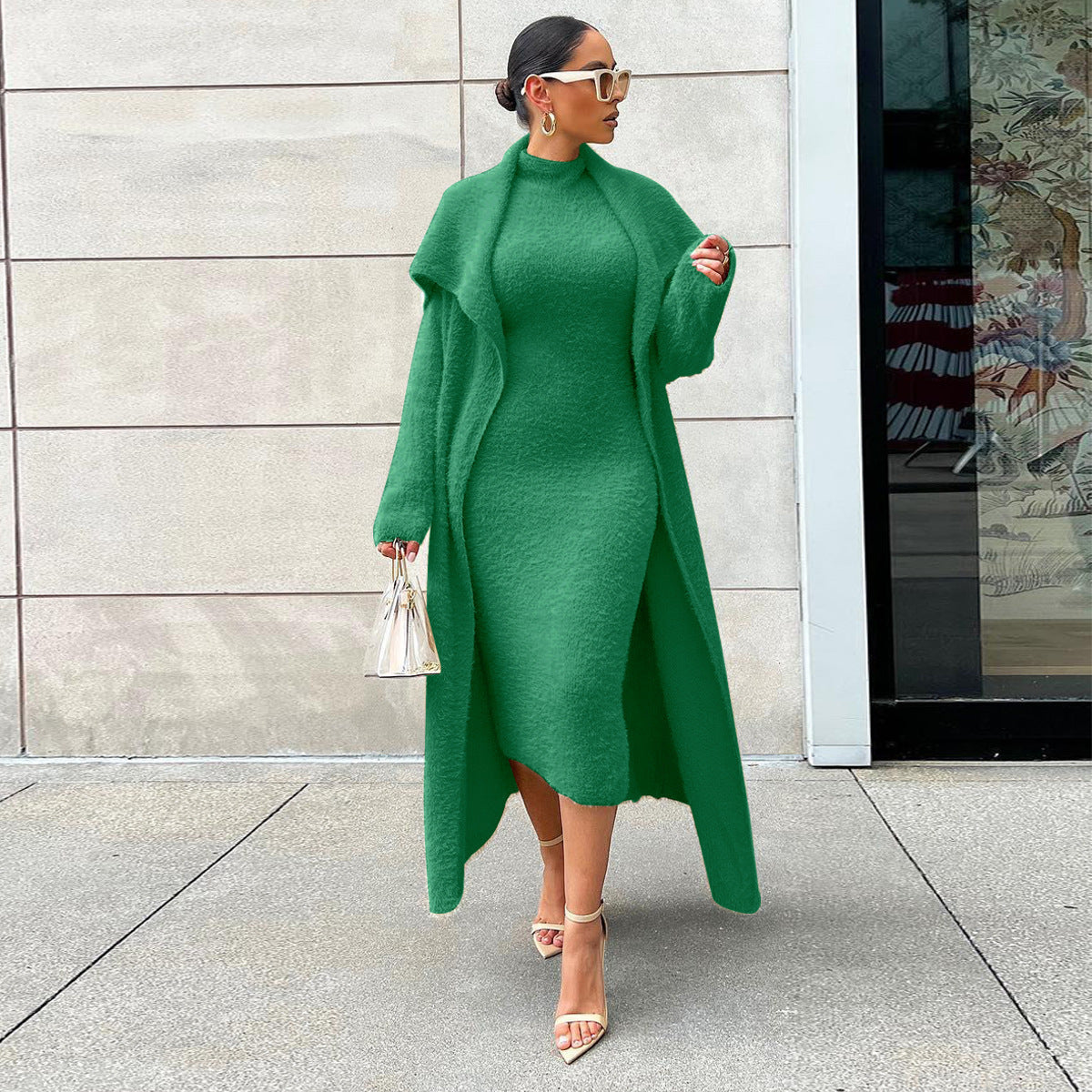 Autumn/Winter Elegant Long Cardigan - Two-piece Suit