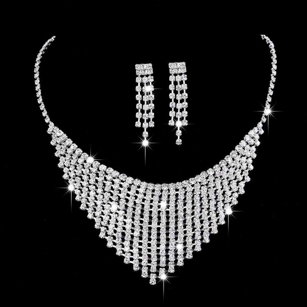 “Luminara Cascade – Rhinestone & Zircon Water Drop Necklace & Earrings”