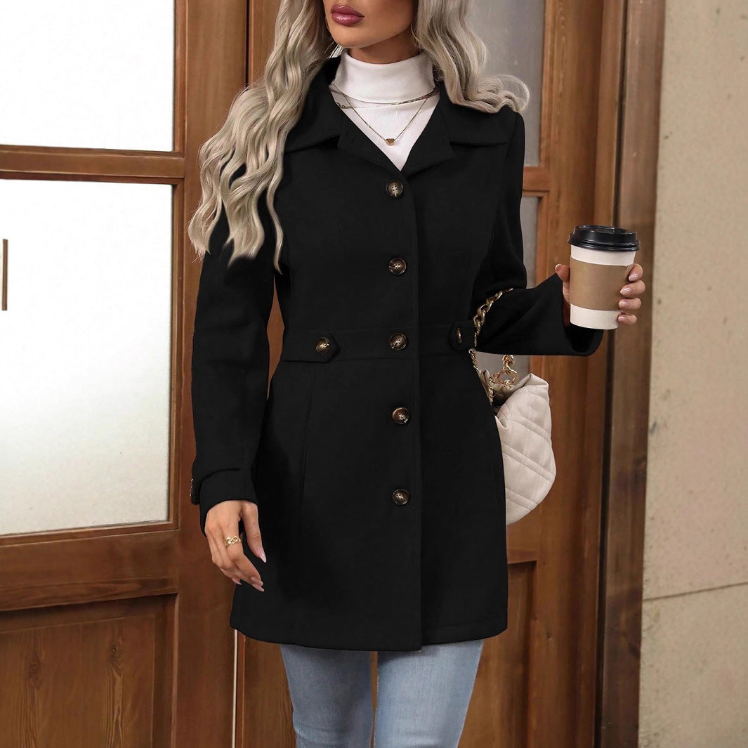 Elegant Woolen Coat Lapel Mid-length Jacket