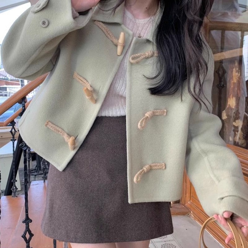 Retro Elegant Lapel Button Woolen Coat