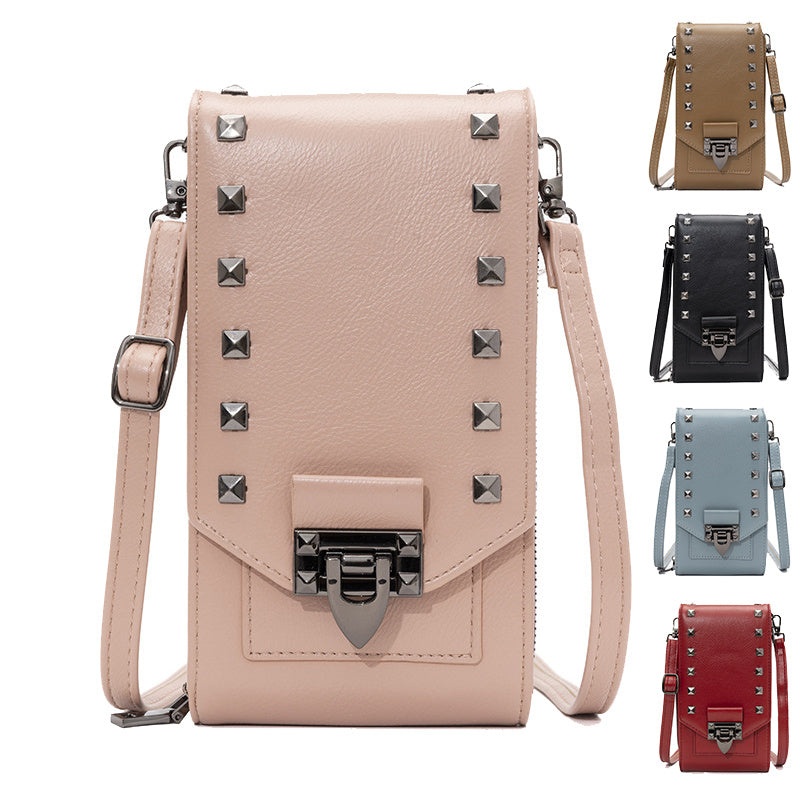 Rivetta – Solid Color Rivet Shoulder & Crossbody Bag for Women