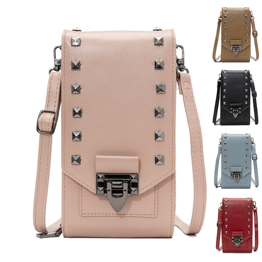 Rivetta – Solid Color Rivet Shoulder & Crossbody Bag for Women