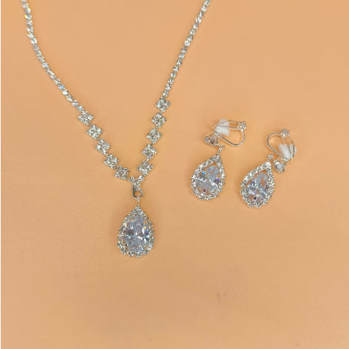 “Luminara Cascade – Rhinestone & Zircon Water Drop Necklace & Earrings”