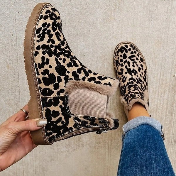 Leisure Warm Leopard Print Suede Boots