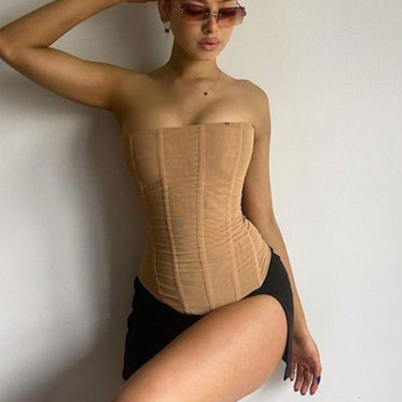 Sleeveless Tube Top - Summer New Mesh Crop Corset